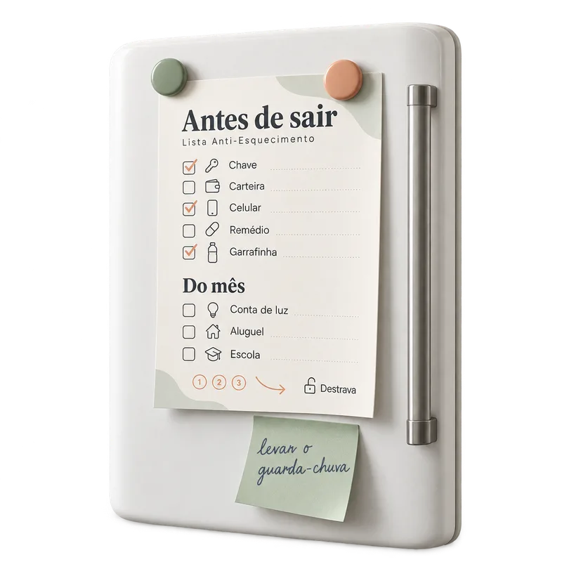 Lista anti-esquecimento presa com ímã na geladeira